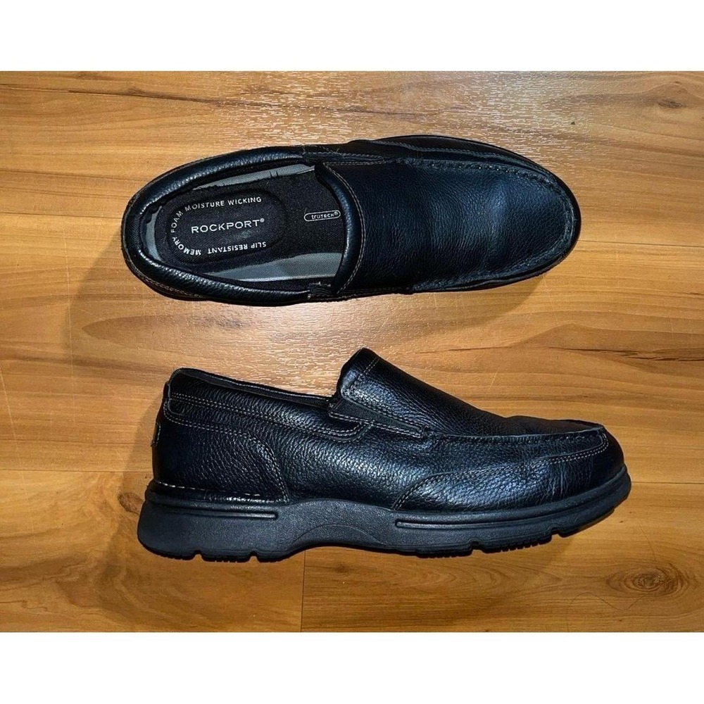 Rockport ProWalker Black Leather Slip-On Slip Resistant Casual Loafer Shoes
